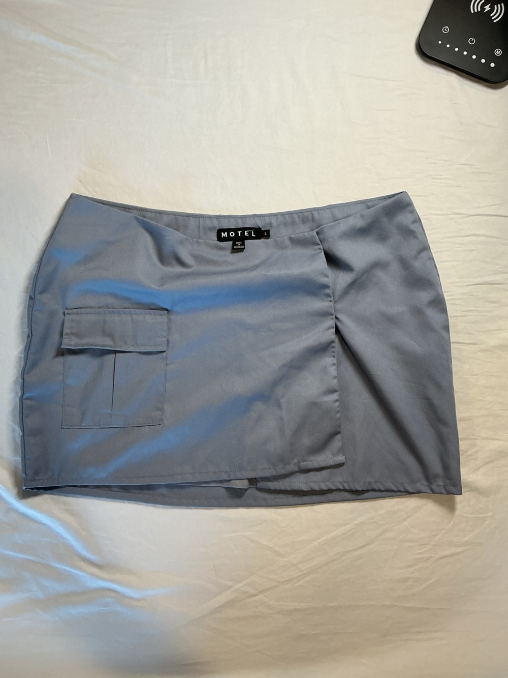 Motel Rocks Light Gray Mini Skirt with Patch Pocket